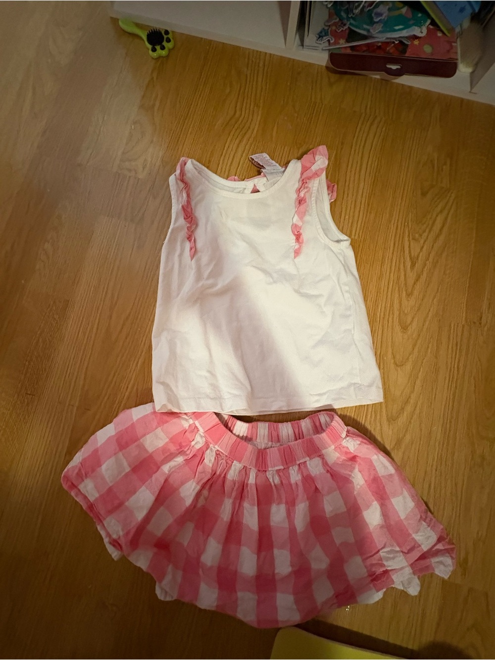 Tommy Bahama Girls White Tank Top and Pink Gingham Skirt Set